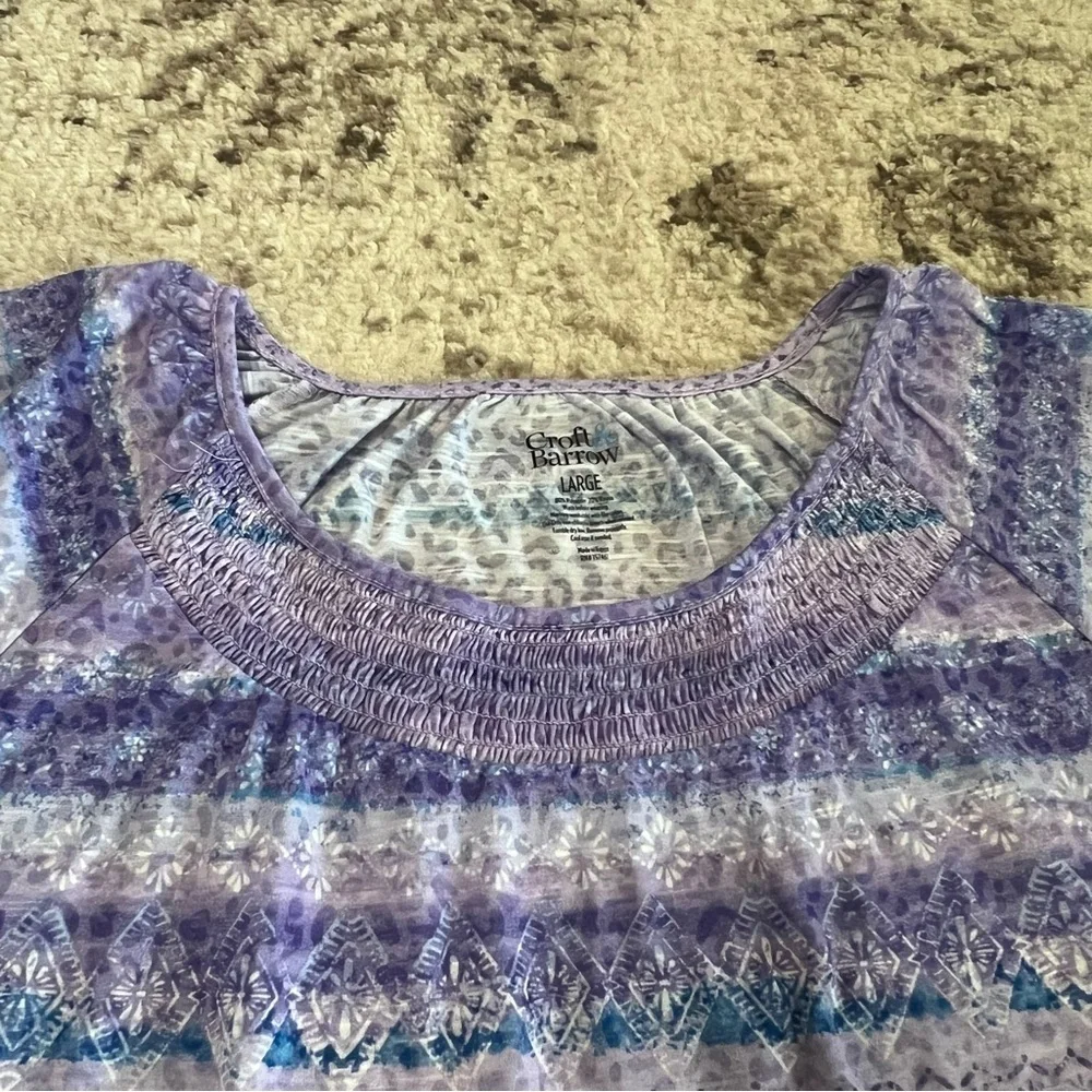 Croft & Barrow Purple and Blue Design Smocked Neckline Top size large